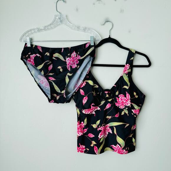 Your Best Look Black And Pink Floral Tankini Swim Set Women’s Size 12 - Picture 1 of 5